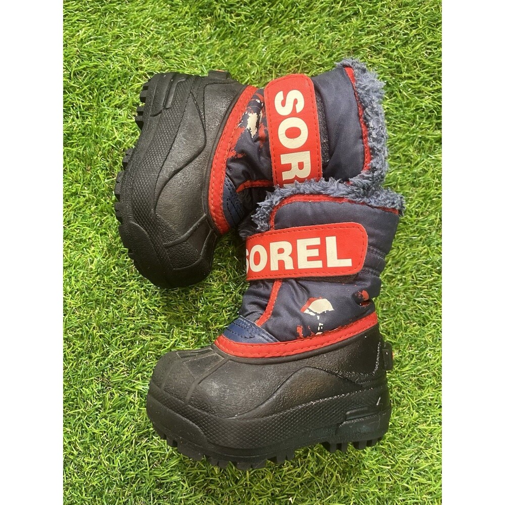 Sorel Toddler Winter Snow Boots Size 5 Black Red Faux Fur Waterproof